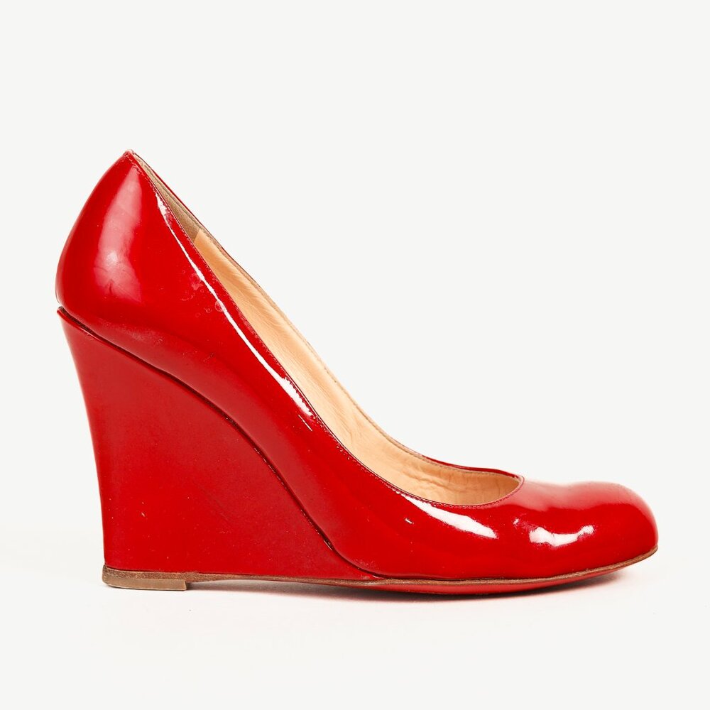Christian Louboutin Ron Ron 100 Red Patent Leather Wedges